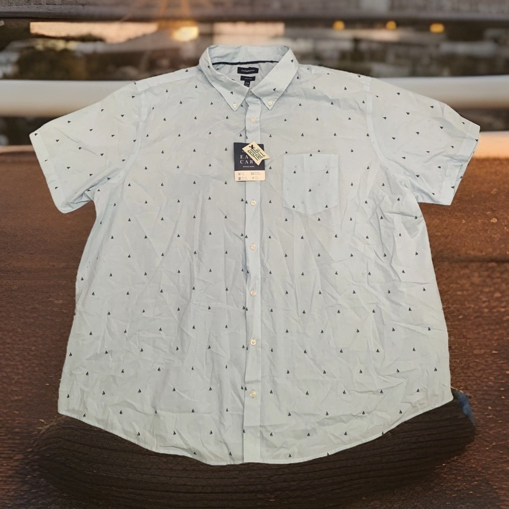 Croft & Barrow 3XB Big & Tall Short Sleeve The Easy Care Blue All Over Sailboats